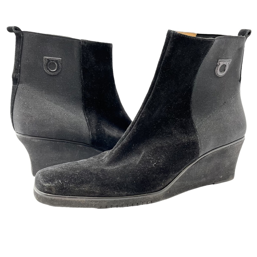 Salvatore Ferragamo Boutique Black High Wedge Ankle Bootie Narrow Womens 9AA